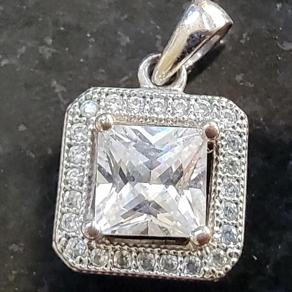 2.50 CT Princess Cut Simulated Diamond Halo Square Pendant Necklace